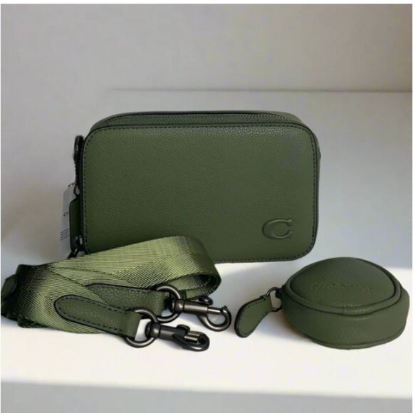 Coach Charter Slim Crossbody Bag Moss Pebbled Leather Round Pouch CC070 Small - Picture 10 of 12